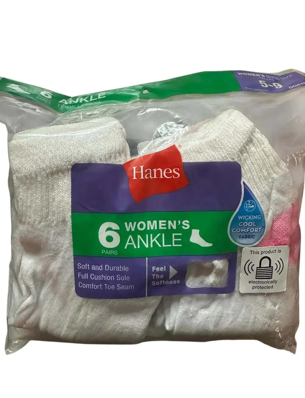 Hanes Women's Ankle Socks with Cool Comfort Fabric, 6-Pair Pack, Size 5-9
